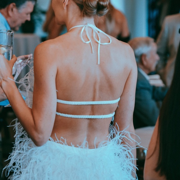 cult gaia White Feathered Backless Dress - Picture 4 of 6